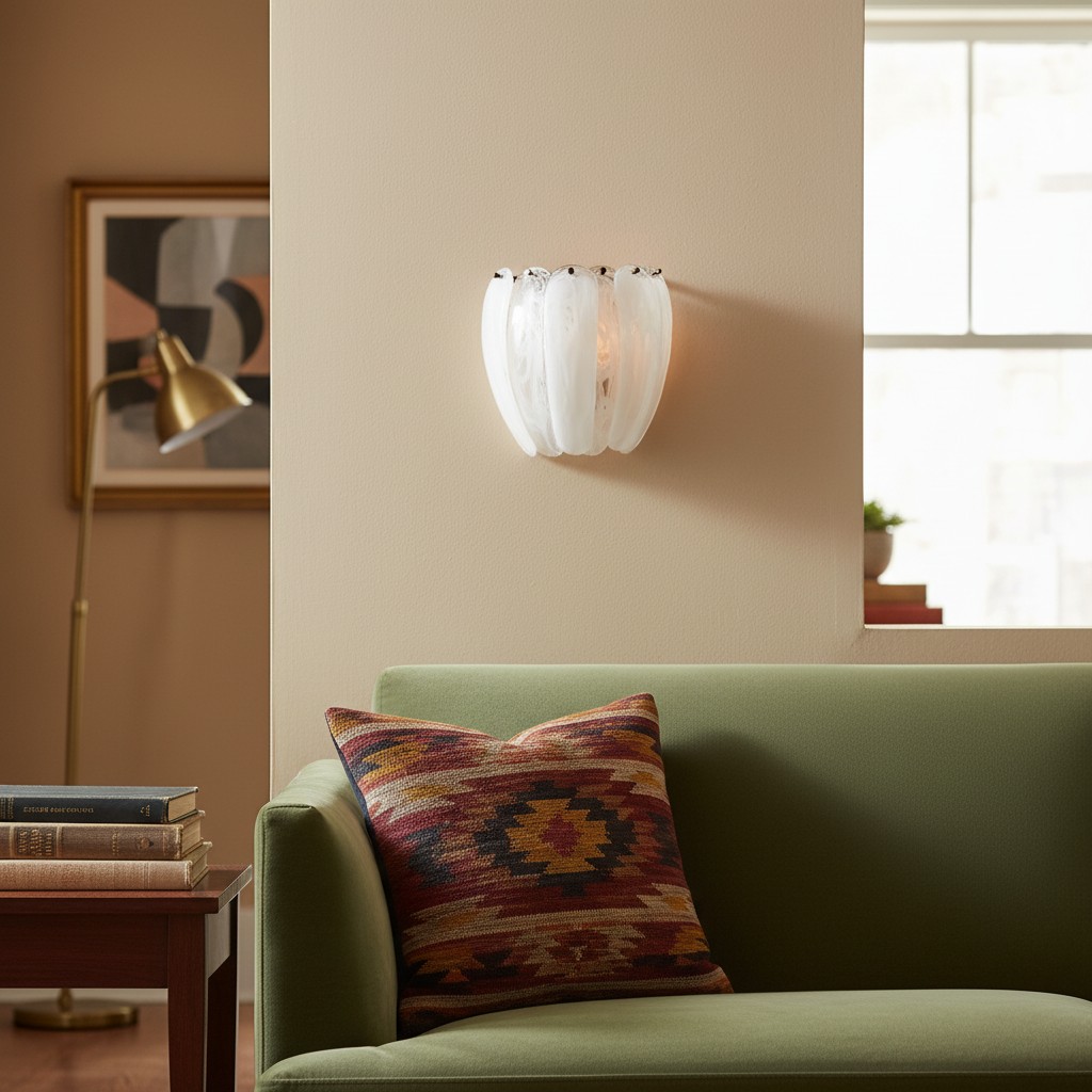 Velora wall lamp above a green sofa