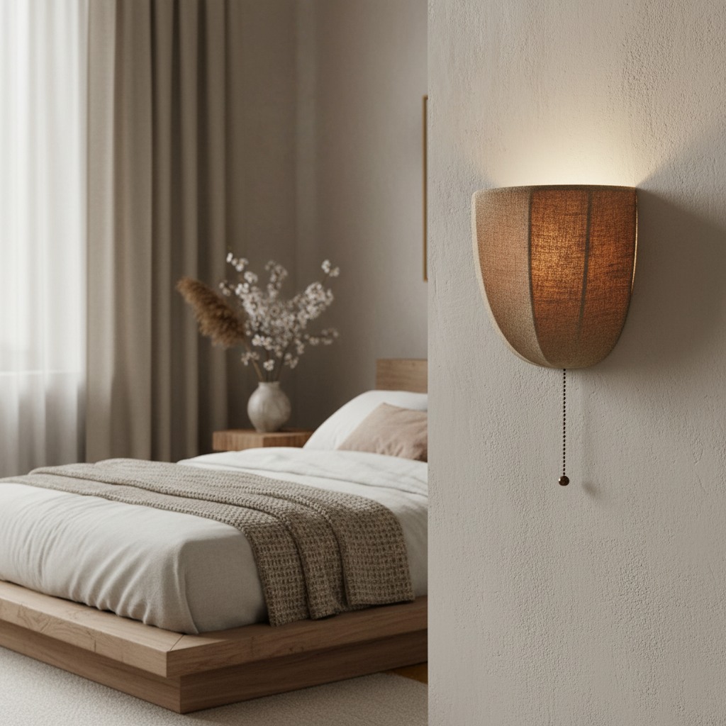 Fablune wall lamp beside a bedroom setting