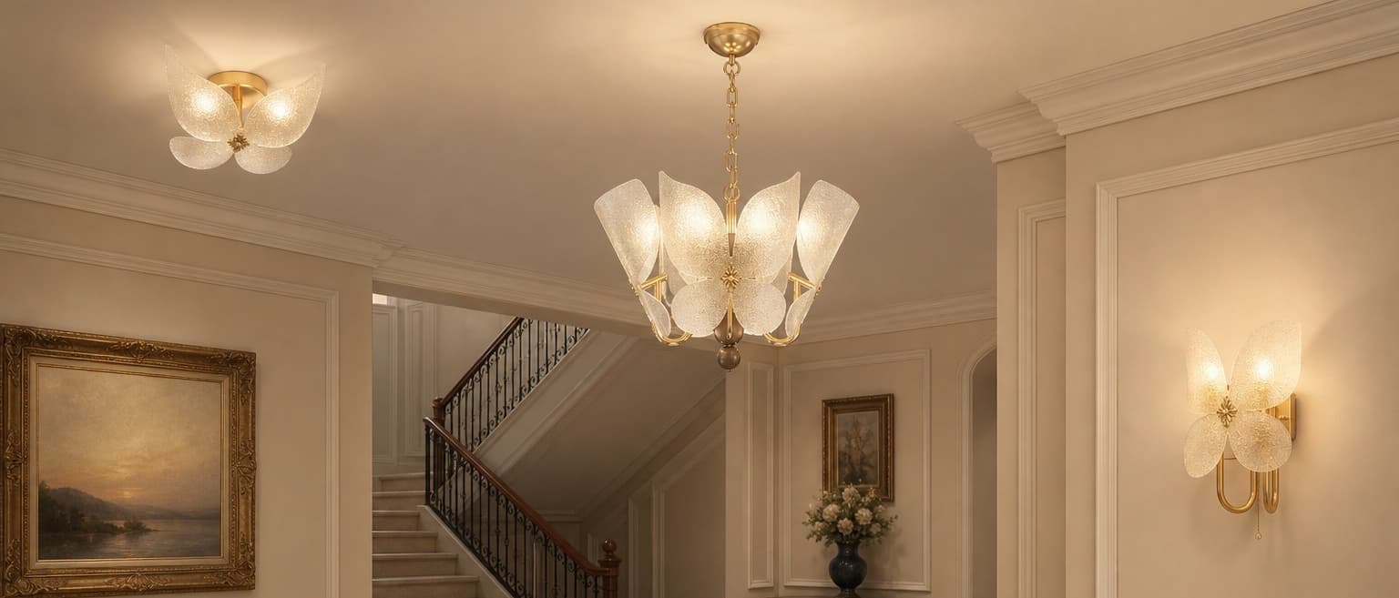 Lucenda Butterfly Decorative Ceiling Lamp installed in an elegant hallway