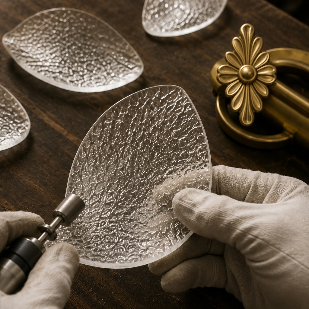 Artisan shaping the textured acrylic butterfly petal