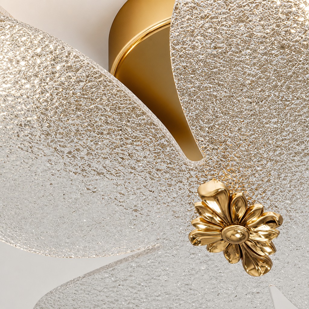Textured acrylic petals with warm gold ceiling mount