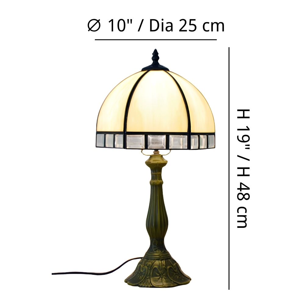 Dimension diagram for beige Tiffany style table lamp