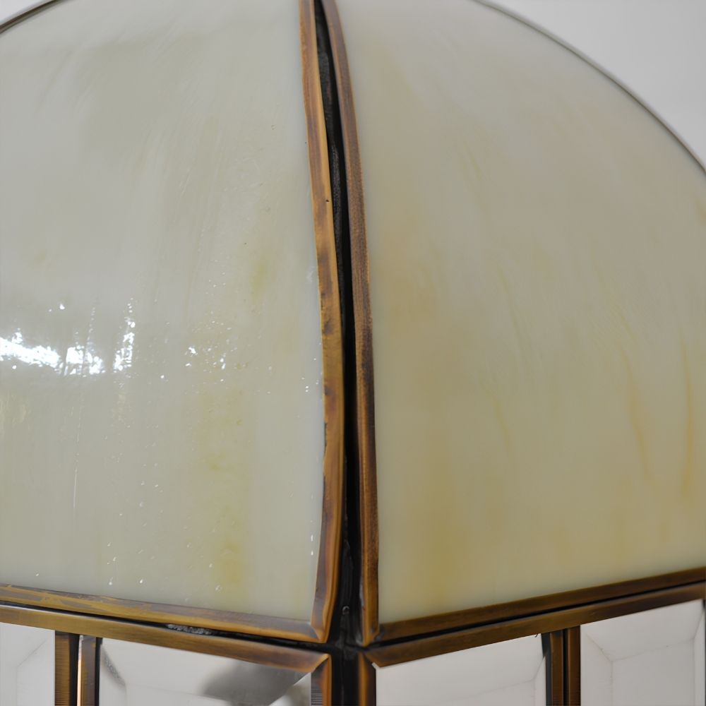 Close view of beige stained glass shade panels
