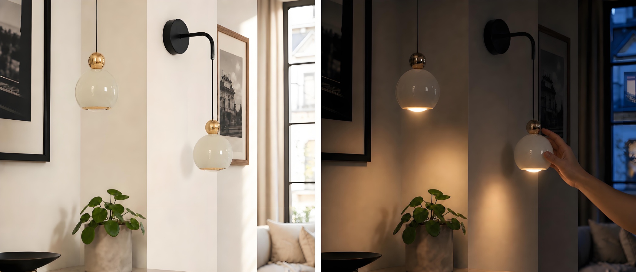 Wall lamp warm light at night