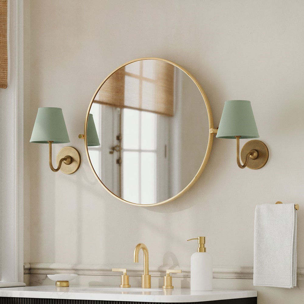 Customer vanity with green Luvora wall lamp shades