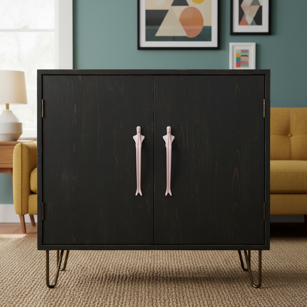 Verlitho cabinet handles on a black cabinet