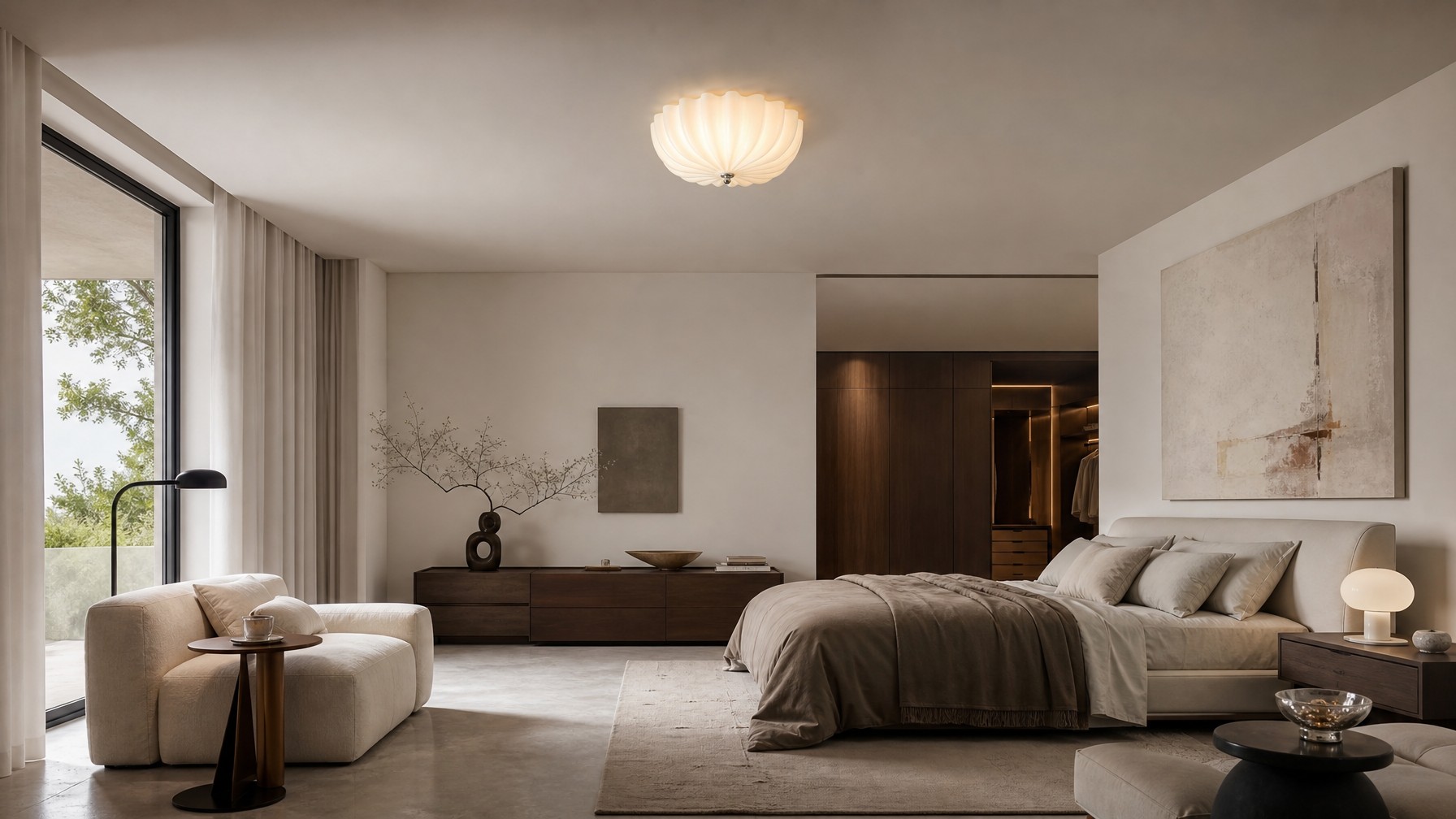 Durnic cream style ceiling light in a warm bedroom interior