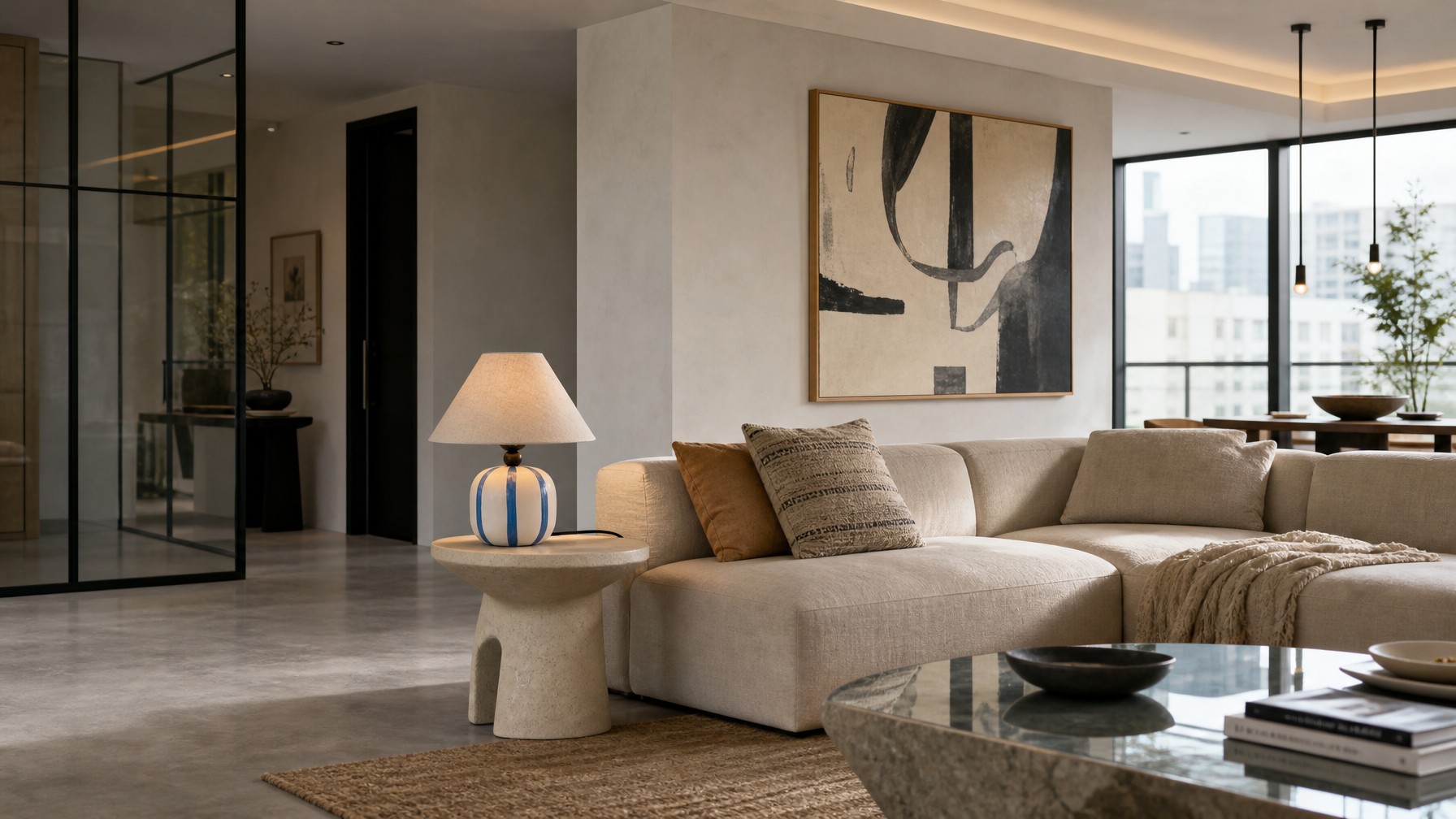 Ceruna ceramic table lamp in a modern lounge