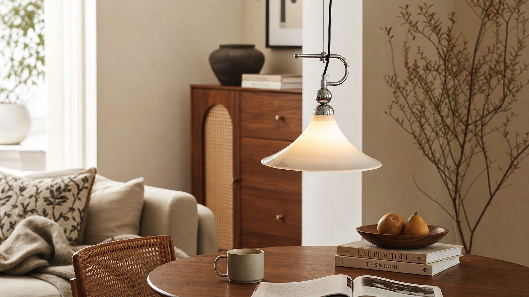 Kallera Magnolia Pendant Light styled in a warm living space