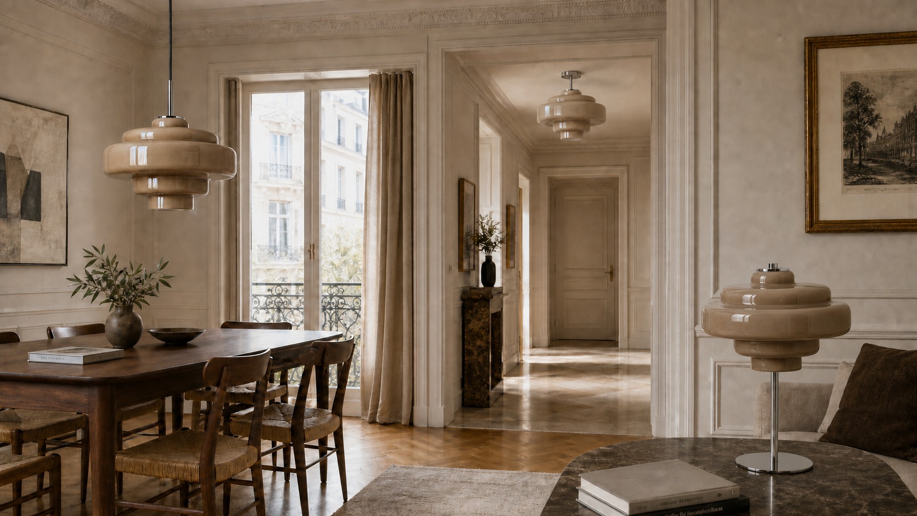 Koloro glass ceiling light in a classic home interior