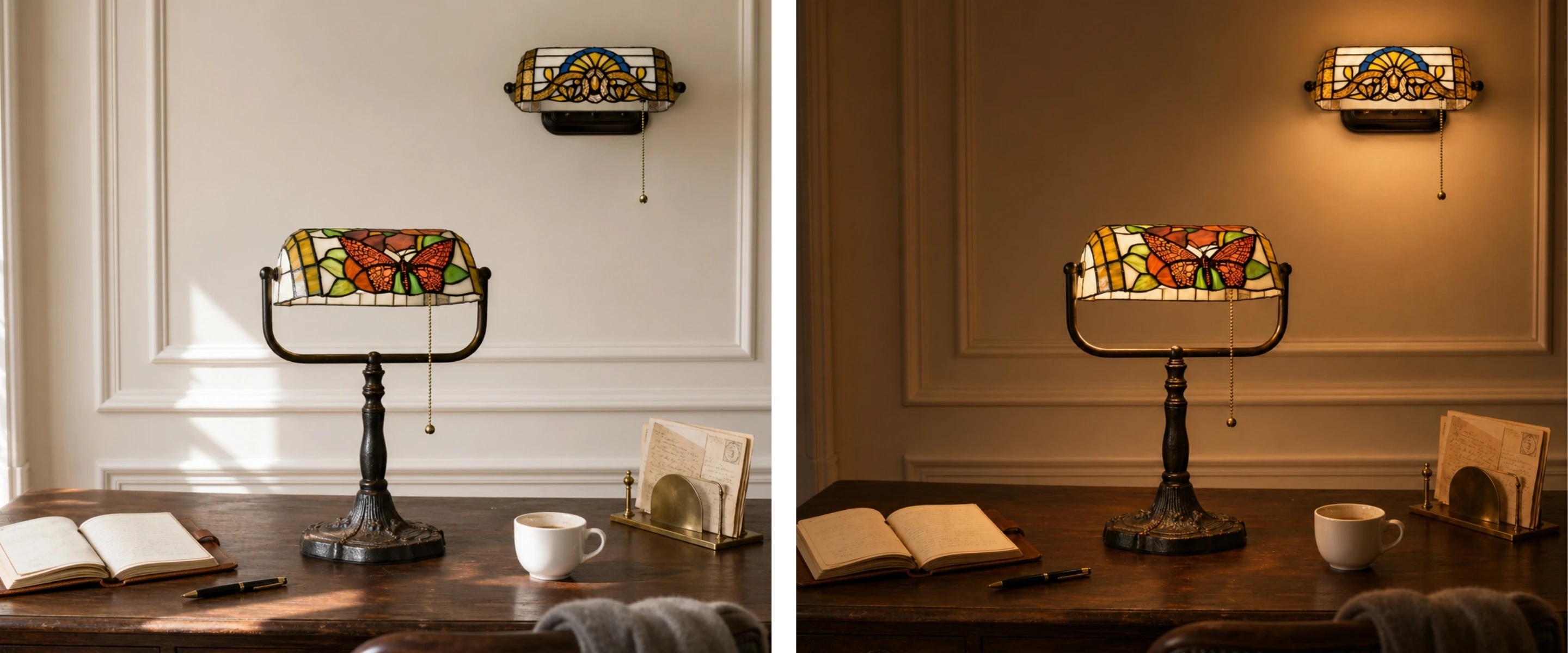 Tiffany style table lamp in a home interior