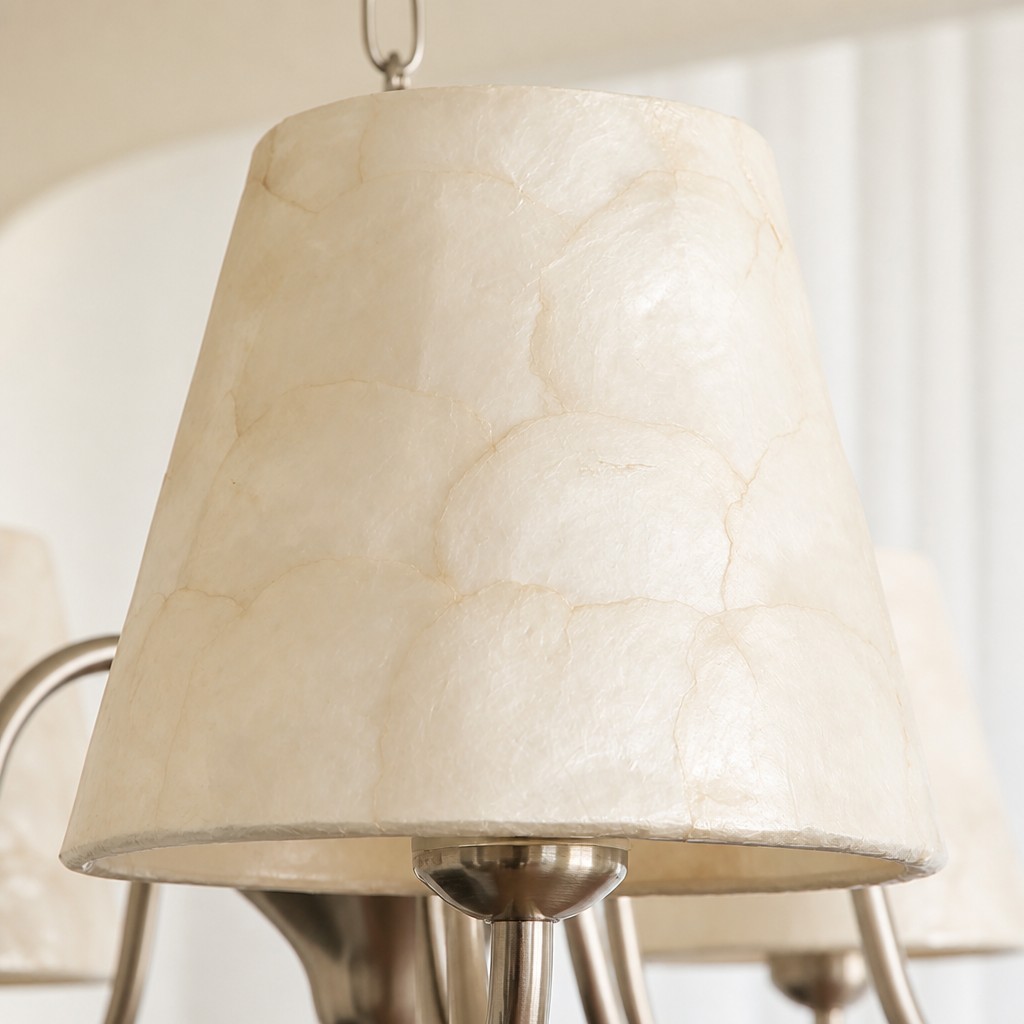 Close-up of capiz shell lampshade