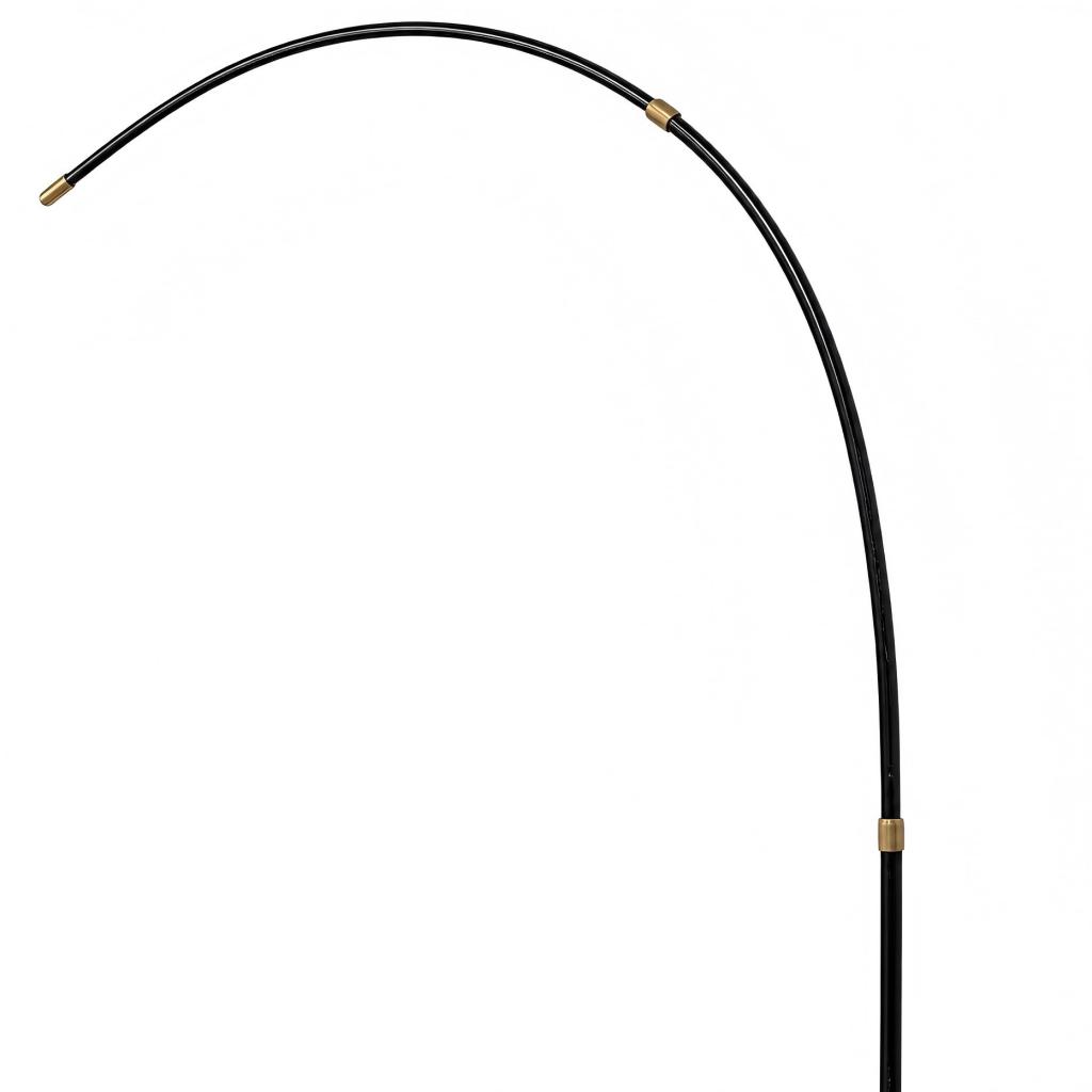 Curved black arc floor lamp arm detail