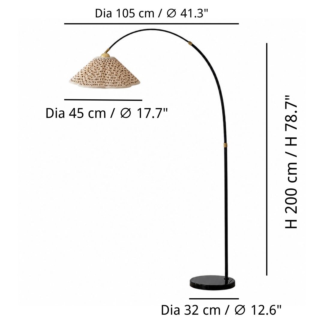 Veslin floor lamp size diagram