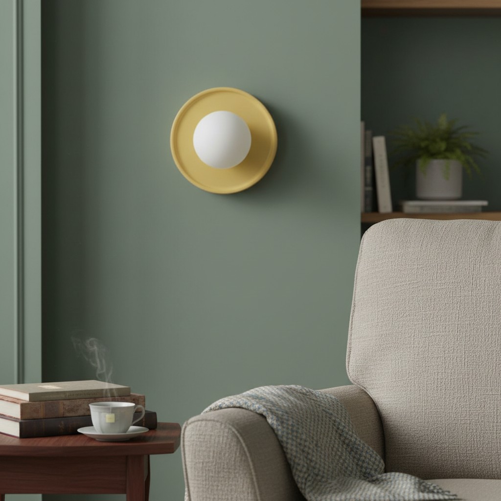 Yellow Solna wall sconce on a green wall