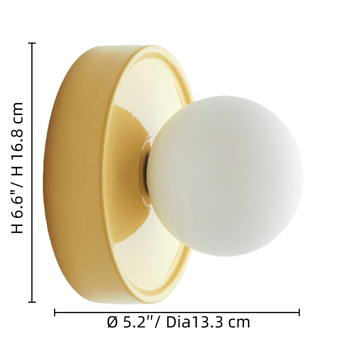 Solna wall sconce size reference: H 6.6 inches / H 16.8 cm and diameter 5.2 inches / Dia 13.3 cm