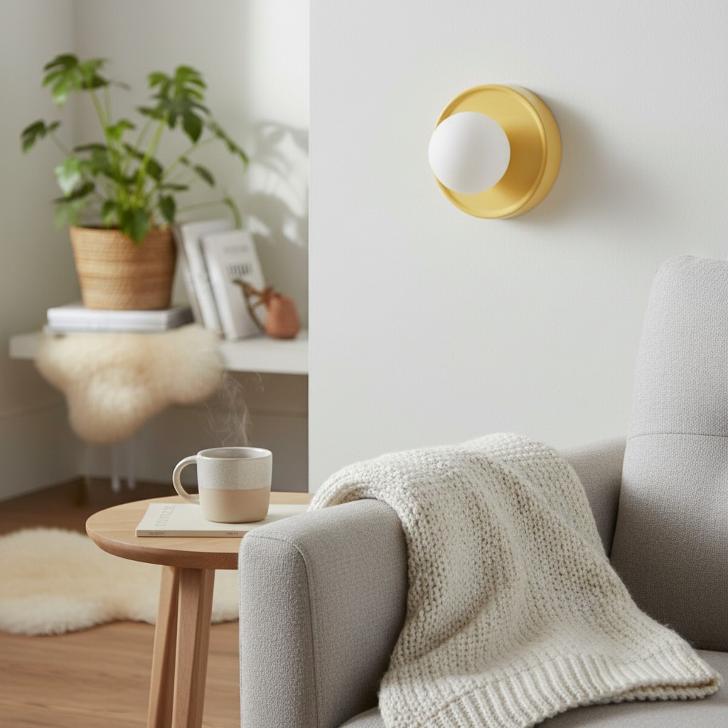 Yellow Solna wall sconce in a cozy reading corner