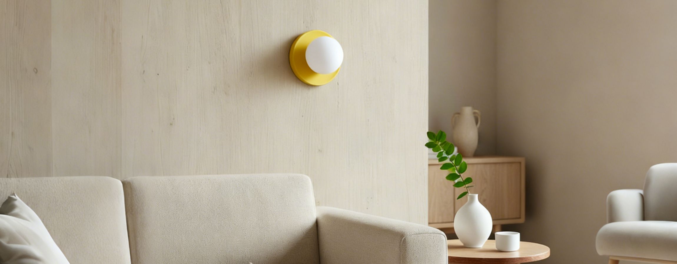 Solna round glass wall sconce in a calm modern living room