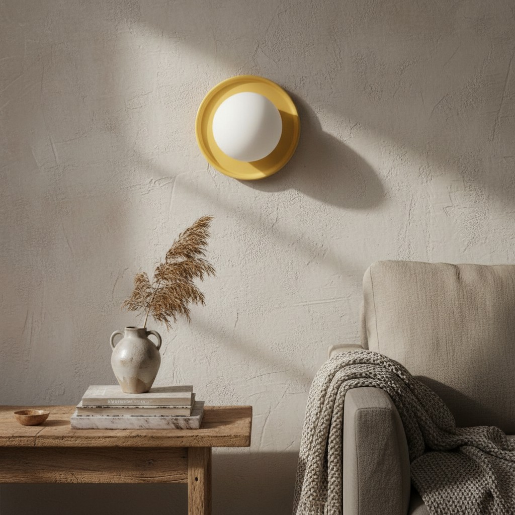 Customer room photo with yellow Solna wall sconce and soft shadow