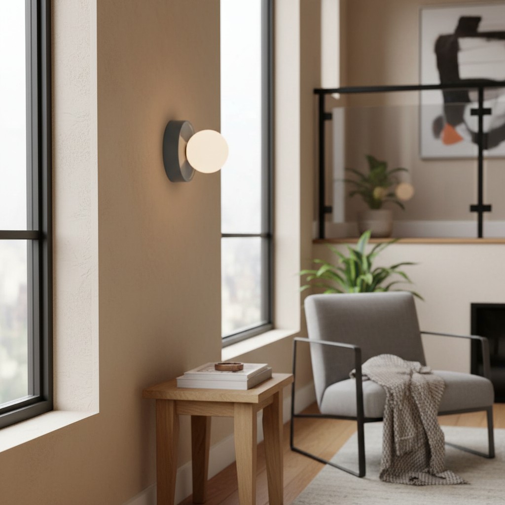 Solna wall sconce near a window and lounge chair
