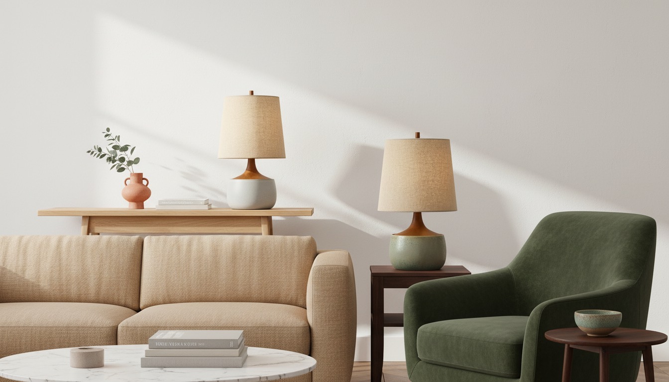 Avero cement table lamp styled in a living room