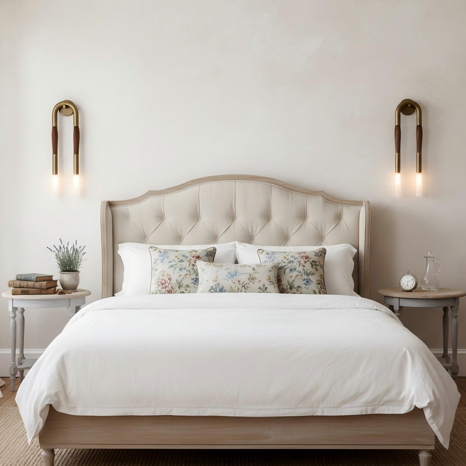 Strandia wall sconces beside a bed