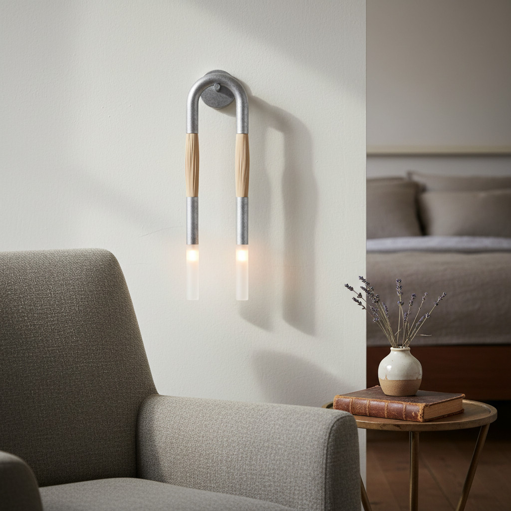 Nickel Strandia wall sconce in a bedroom corner