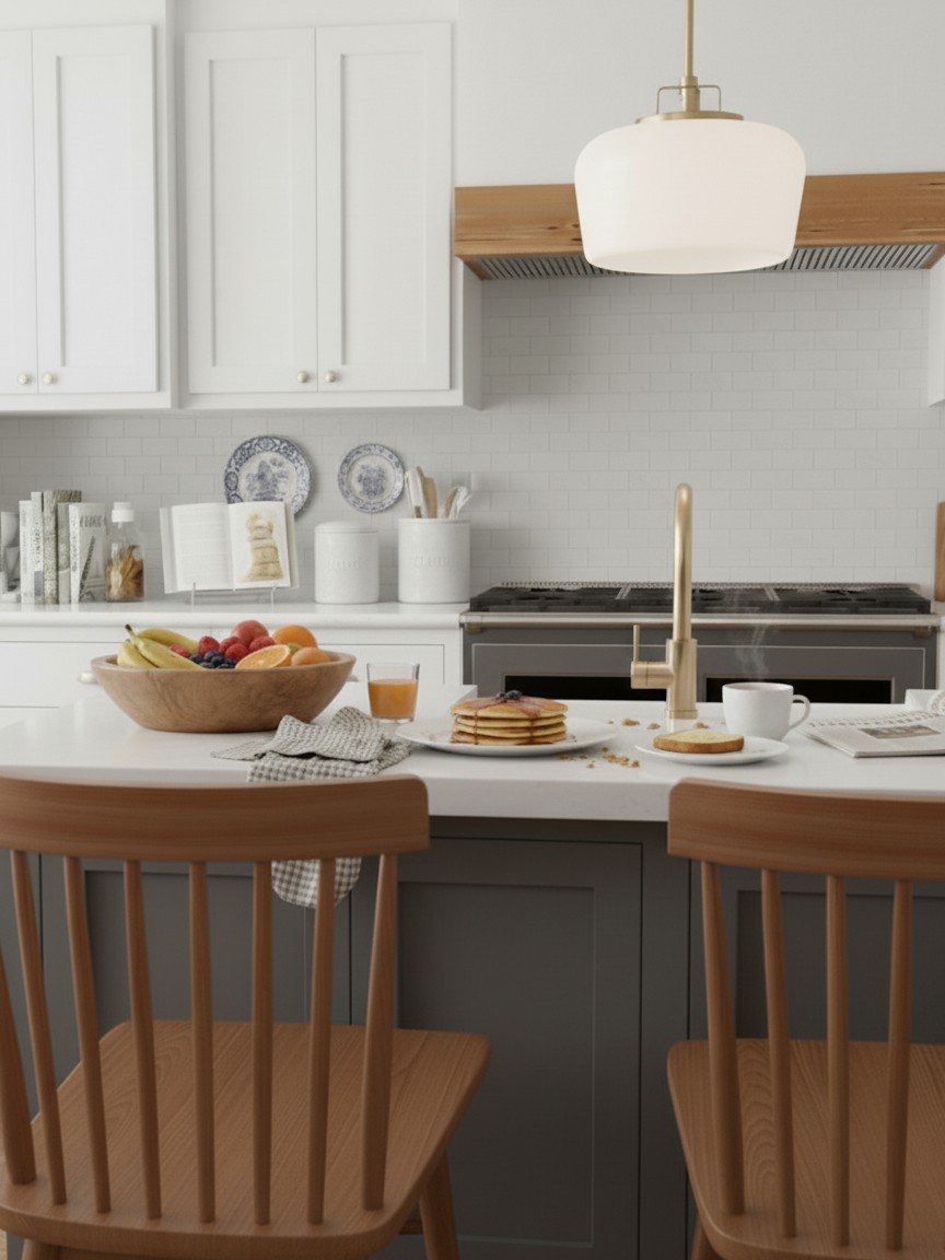 Customer kitchen island with pendant light