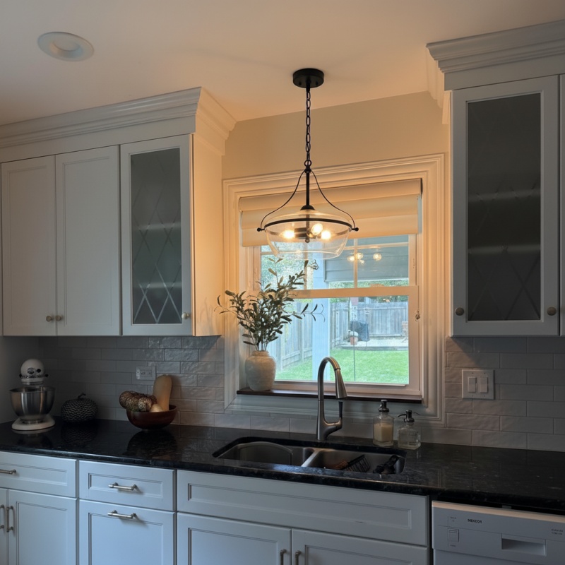 Customer kitchen sink area with Lirra pendant light