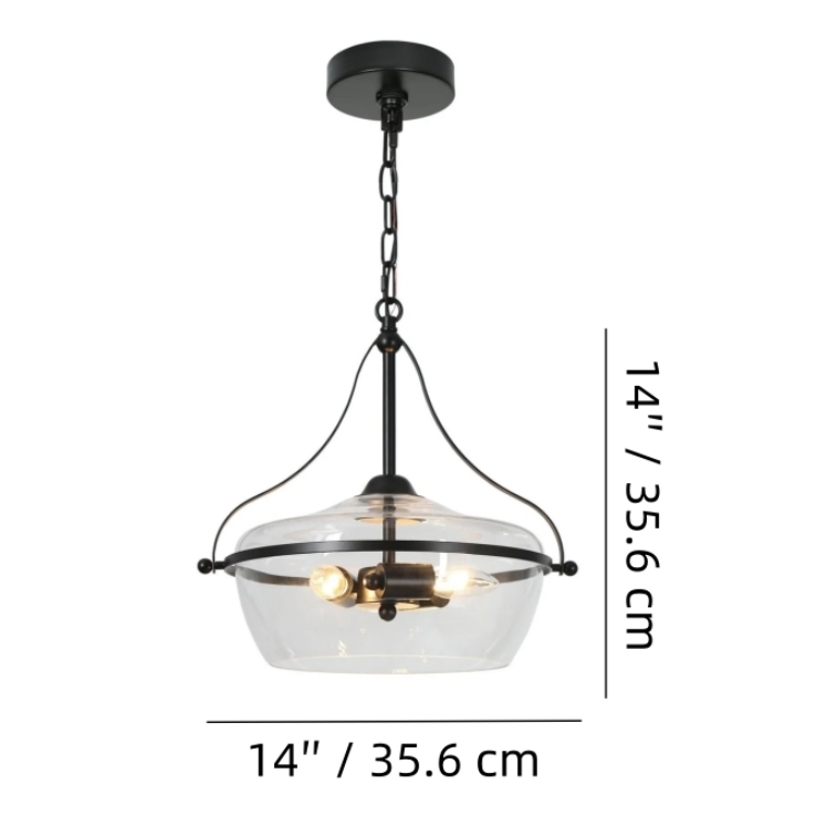 Lirra pendant light size diagram 14 inches by 14 inches