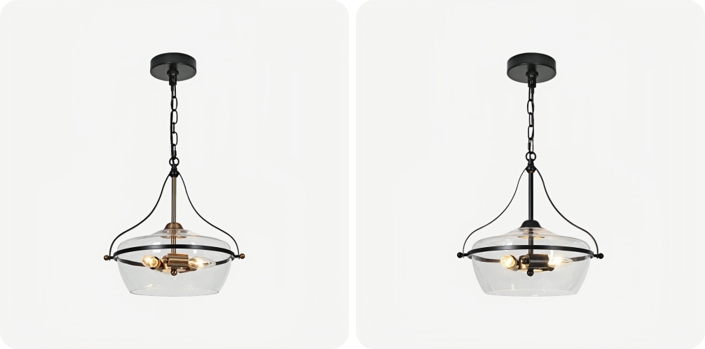 Lirra pendant finish options in black and black with brass
