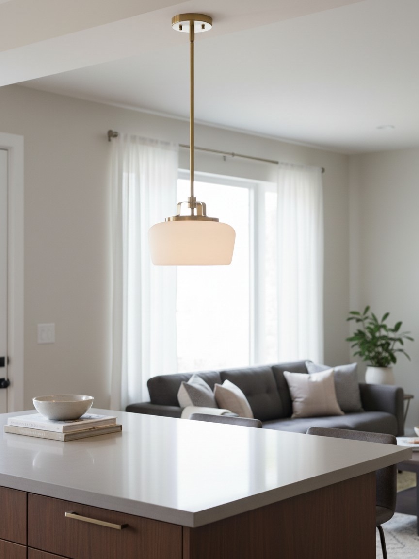 Customer living area with pendant light