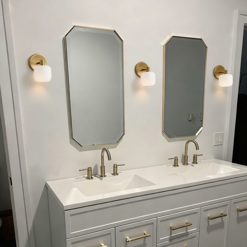 Customer double vanity with wall sconces