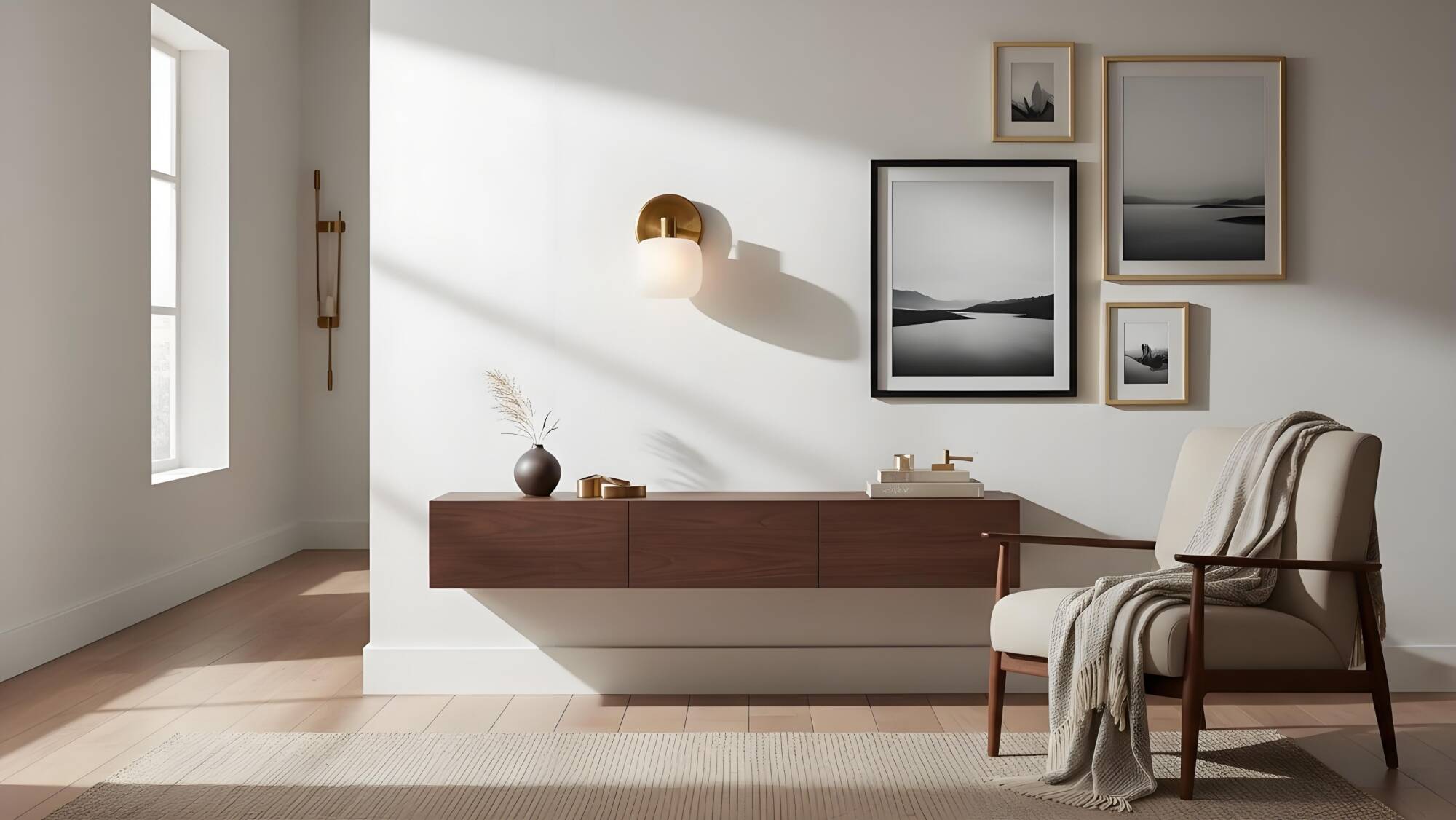 Lirra frosted glass wall sconce in a modern living room