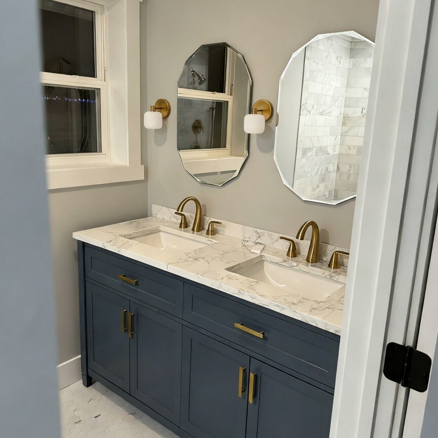 Customer vanity lighting with Lirra wall sconces