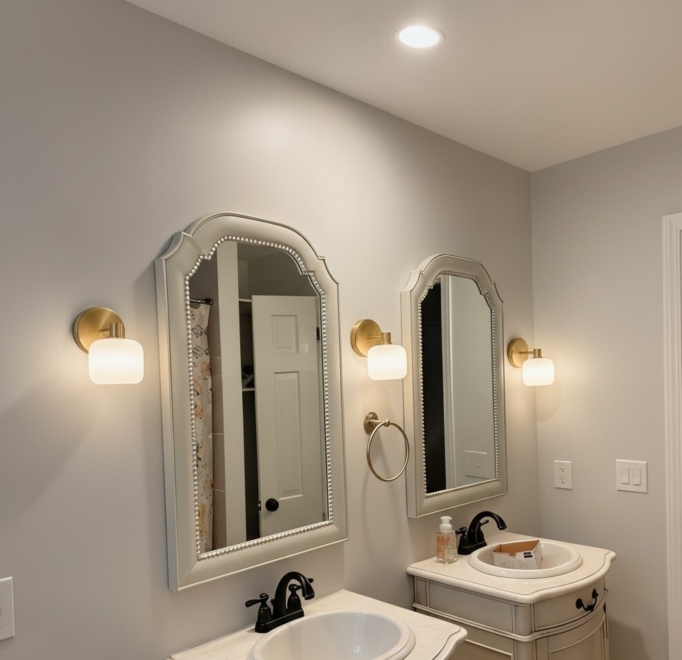 Customer bathroom with Lirra wall sconces