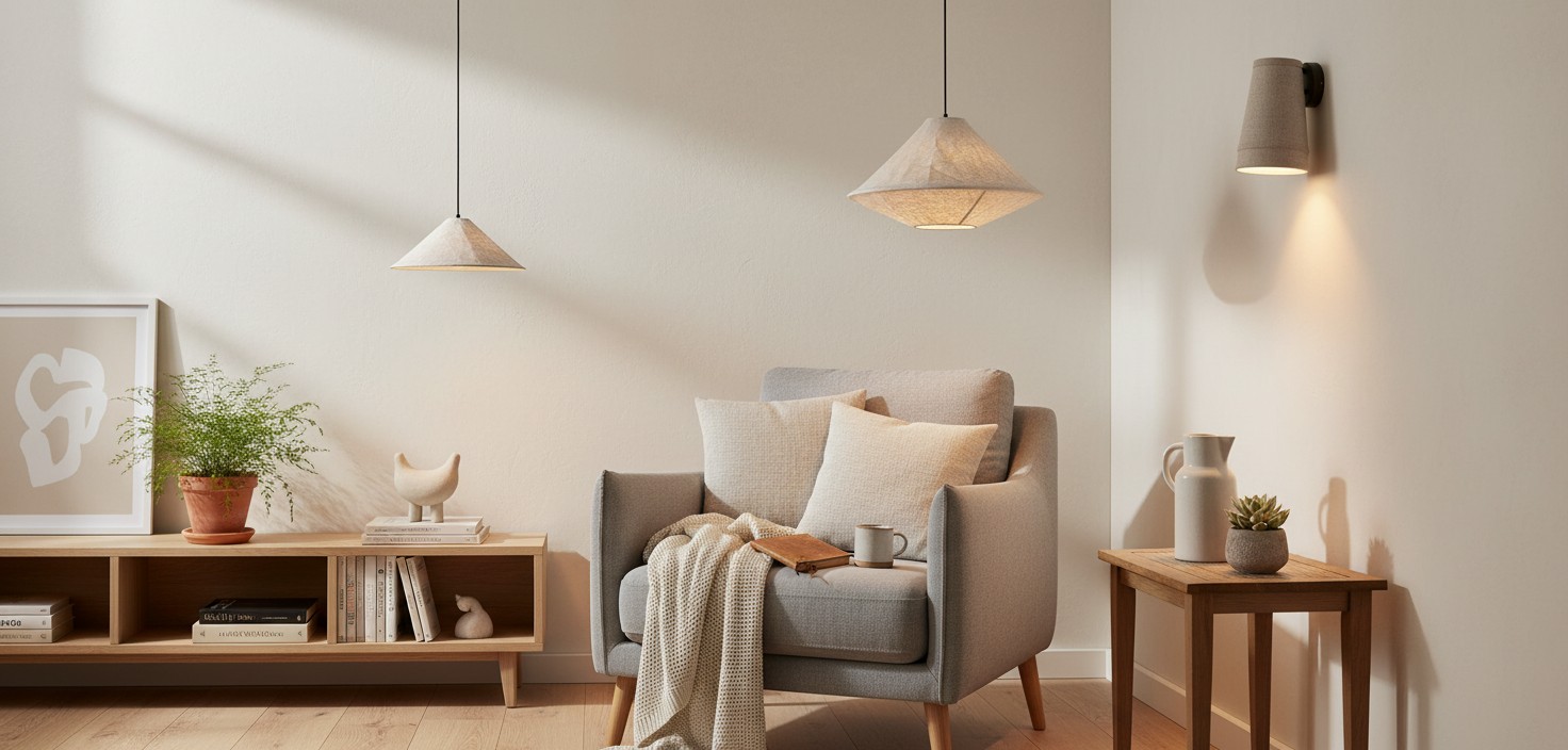 Zalen collection lighting shown in a serene living room