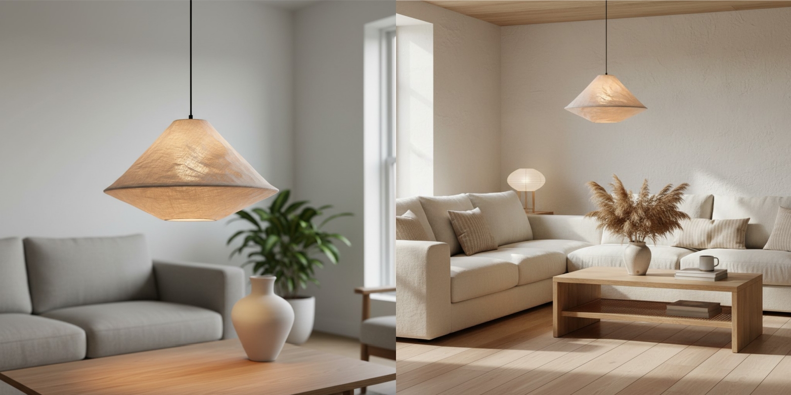 Zalen pendant light shown in two living room styles