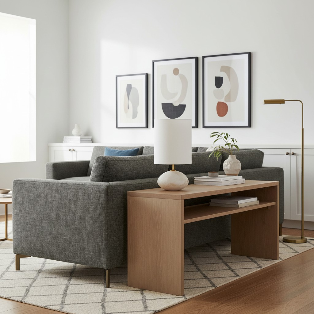 Lámpara de mesa Albi en un salón antes de la nota de compra