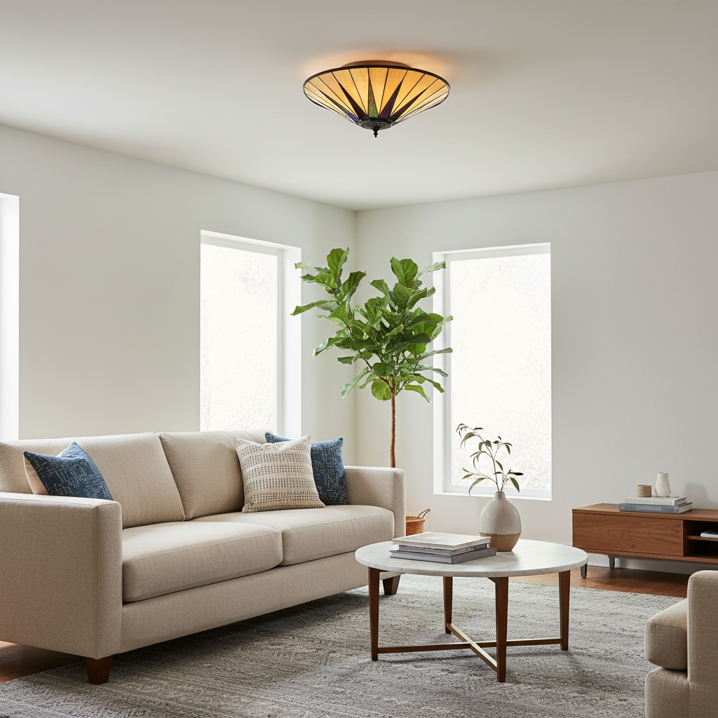 Customer sofa room with TiffStar ceiling light