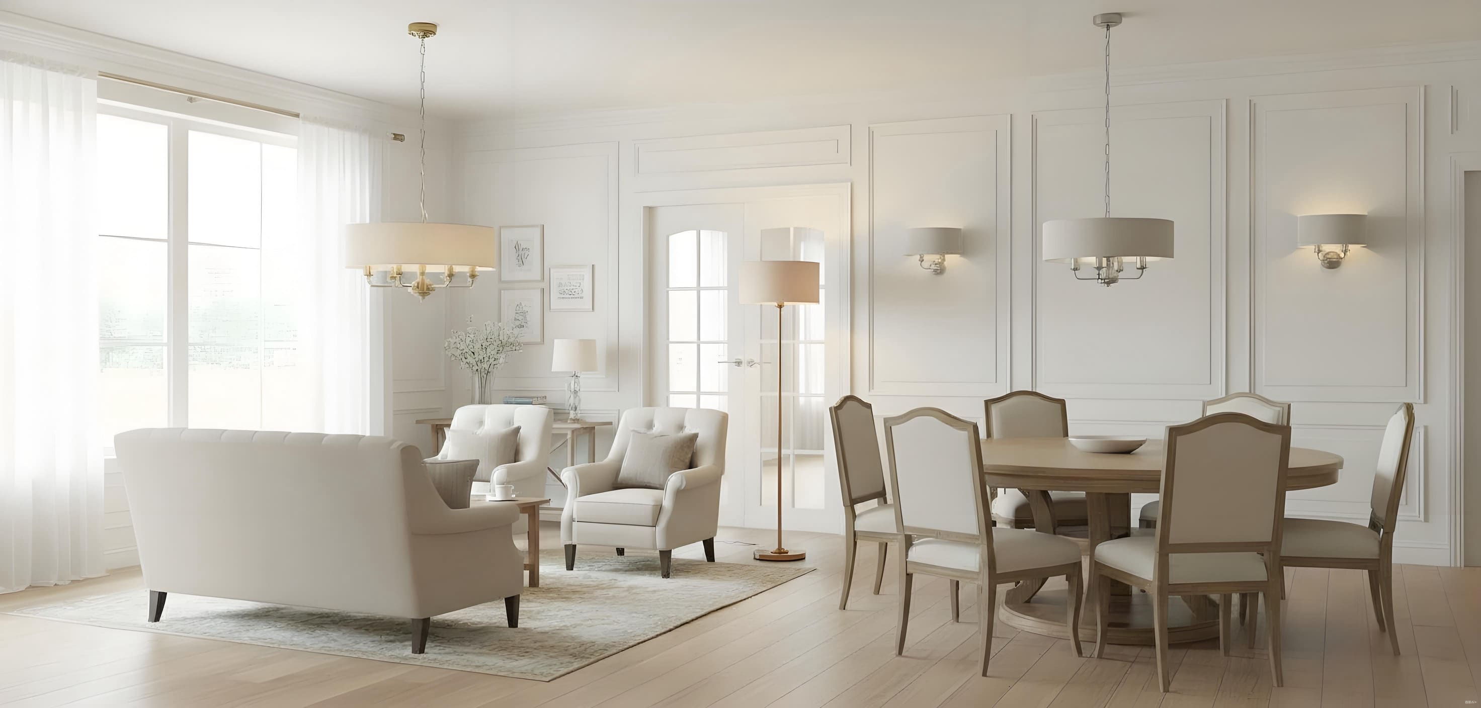 Tela series lighting in a coordinated interior