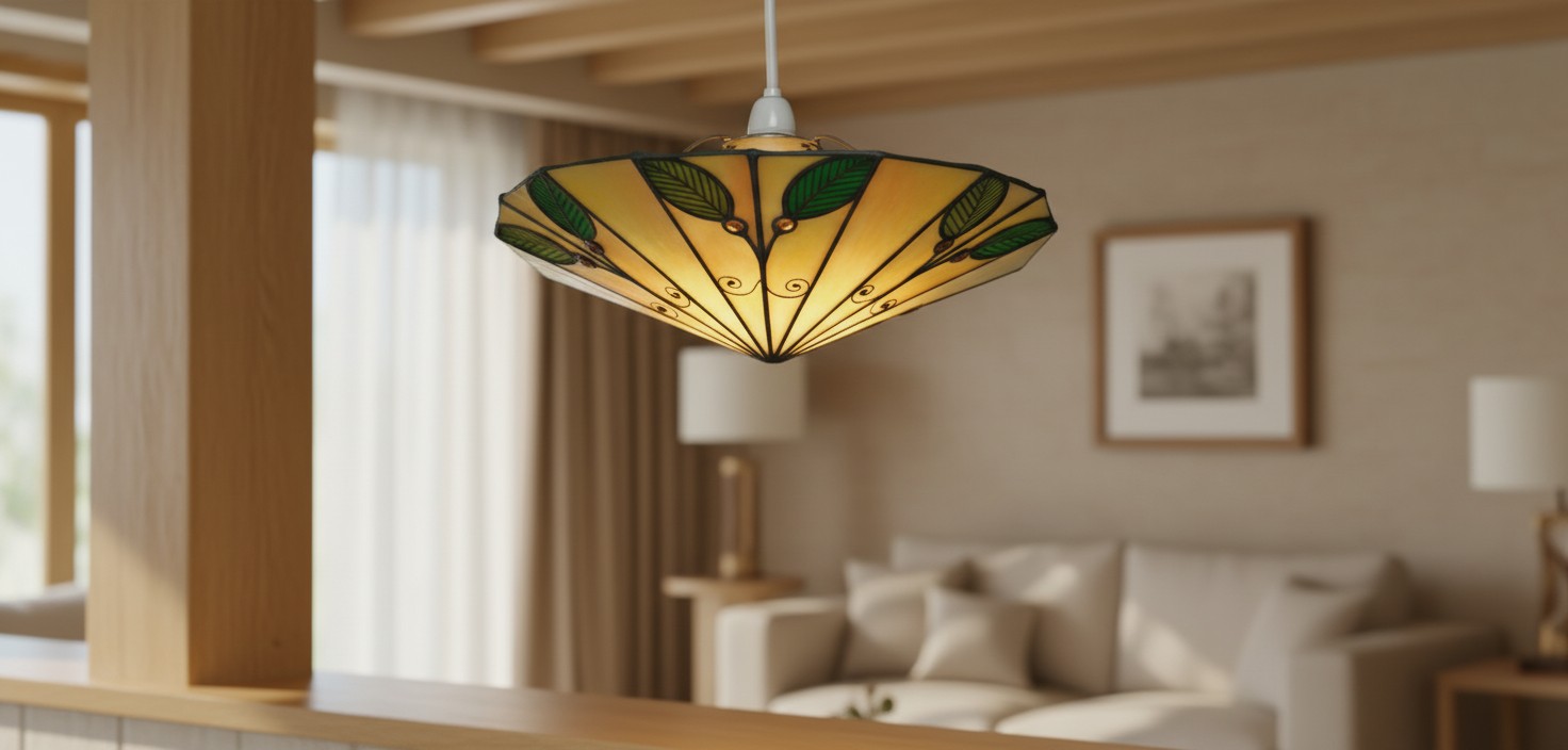 TF Harken Tiffany-style pendant shade in a living room