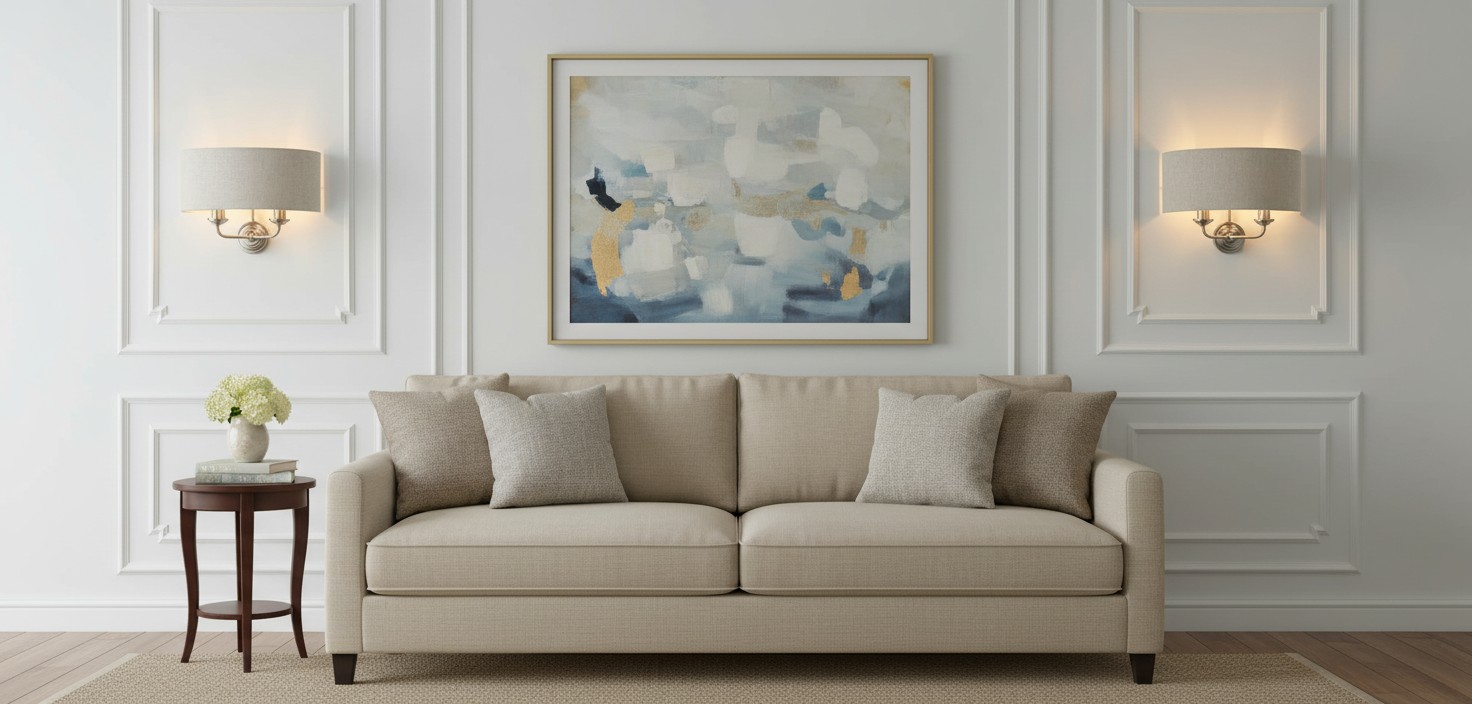Tela fabric shade wall sconces in a living room