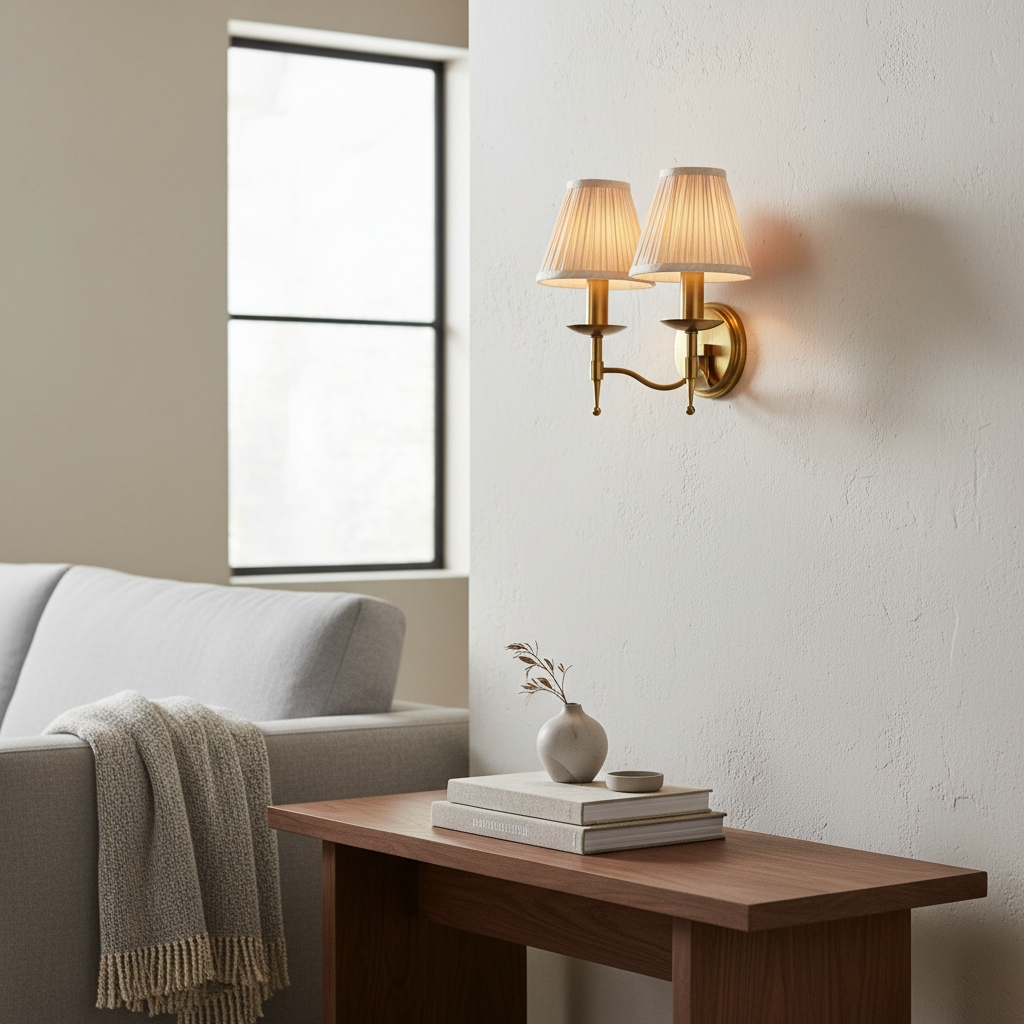 Customer room scene with Tela double wall light above table