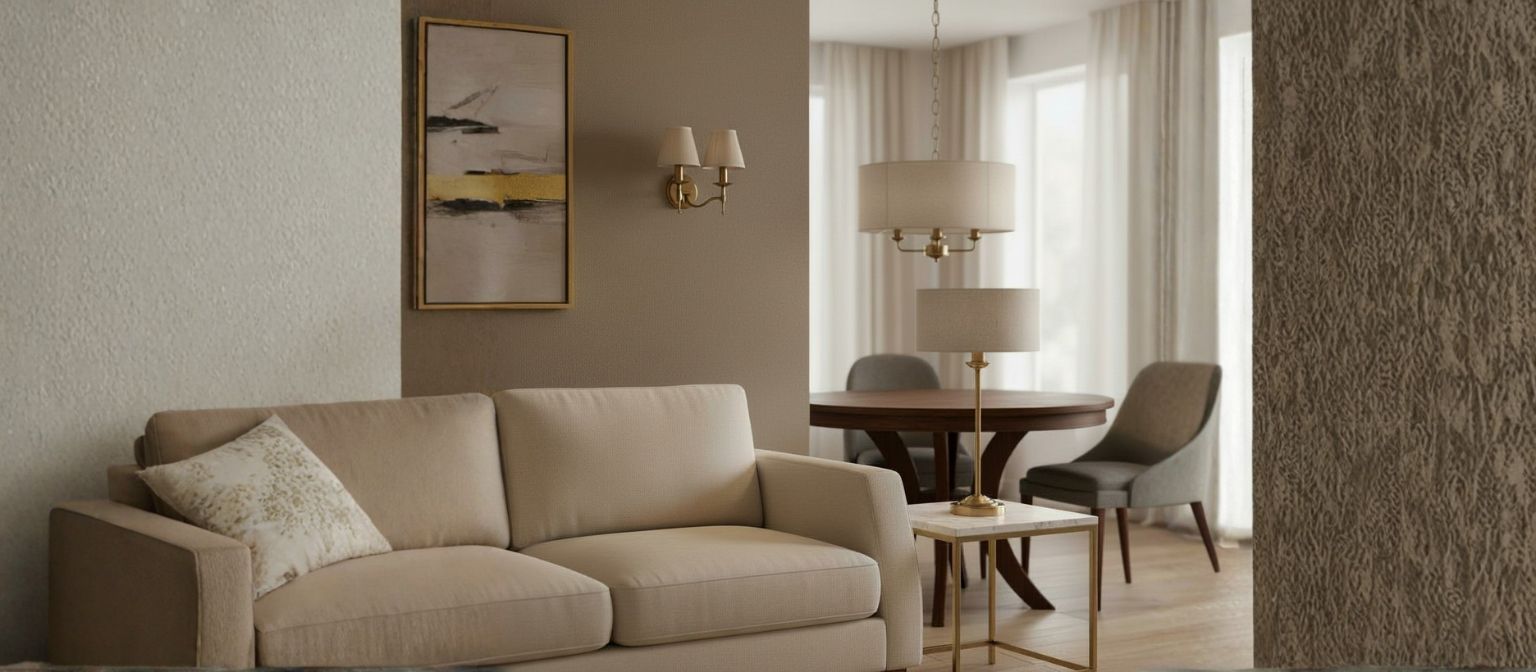 Tela series lighting collection in a living and dining space
