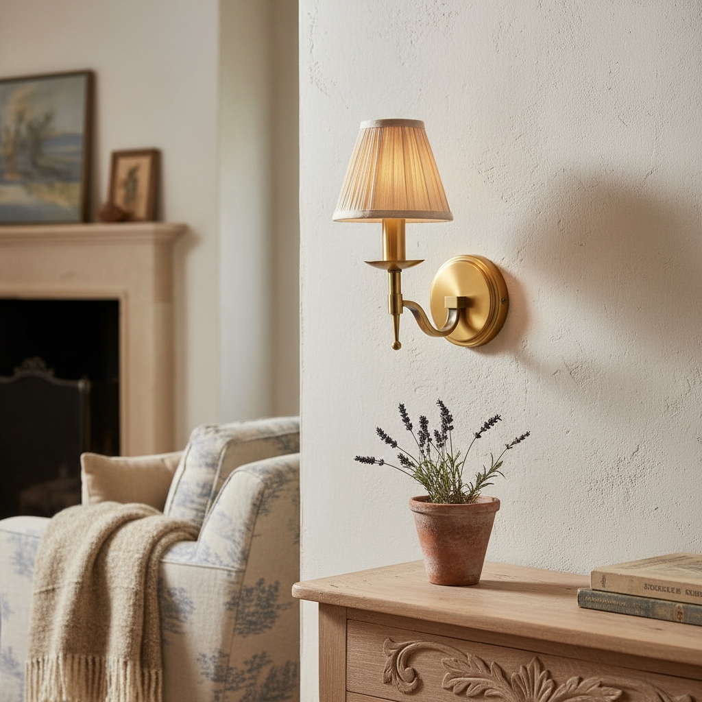 Customer room scene with Tela wall light near fireplace