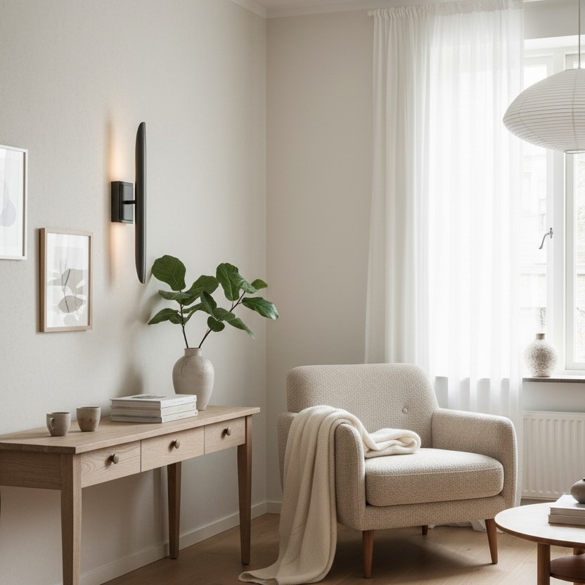 Aplique de pared Modo junto a una consola de entrada