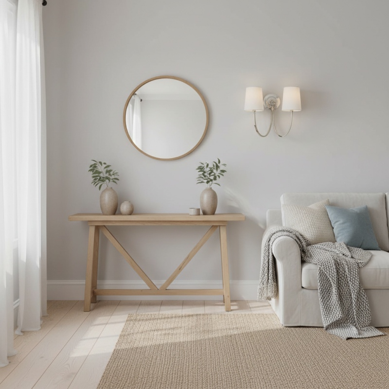 Roven wall sconce above console table