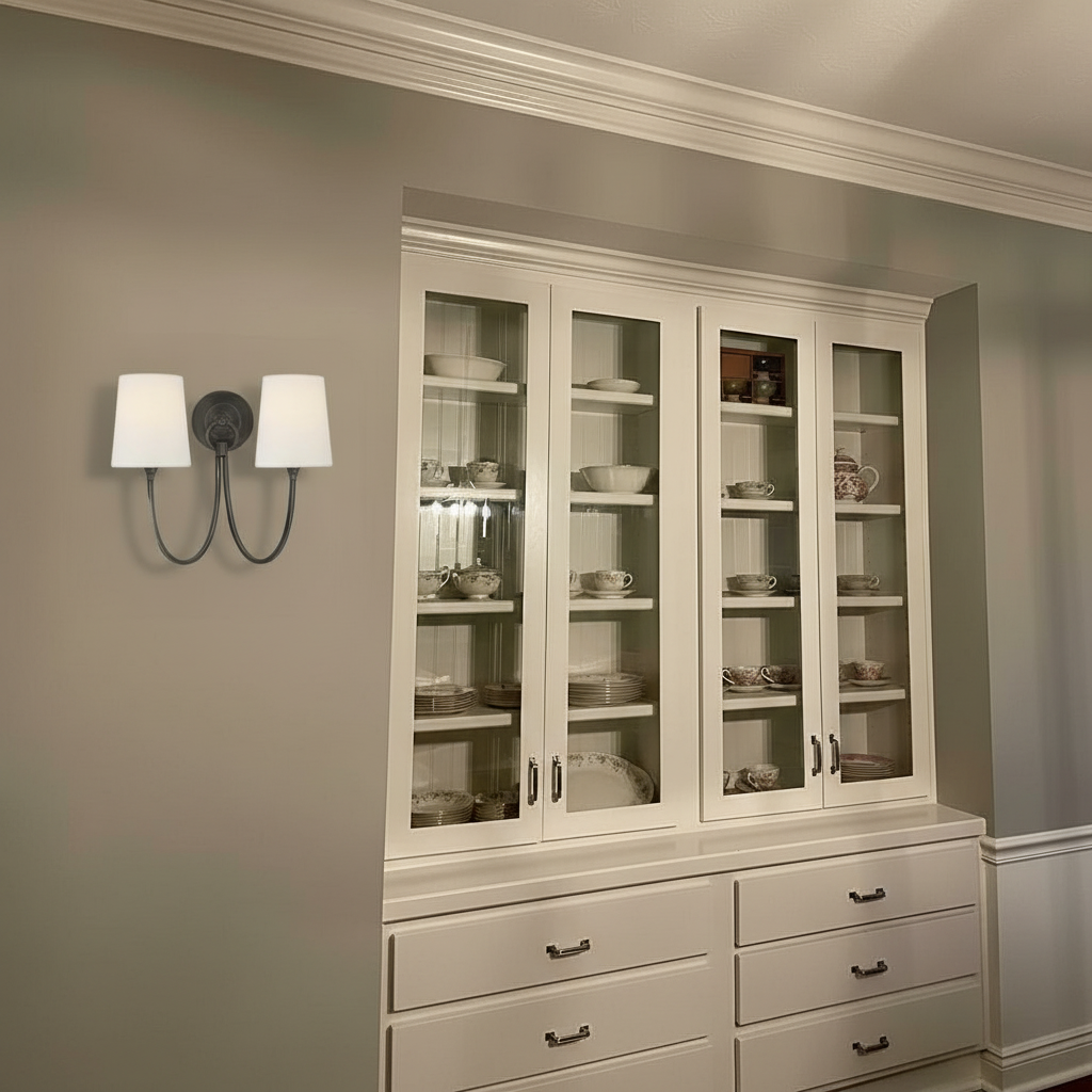 Customer room photo with Roven wall sconce near cabinetry