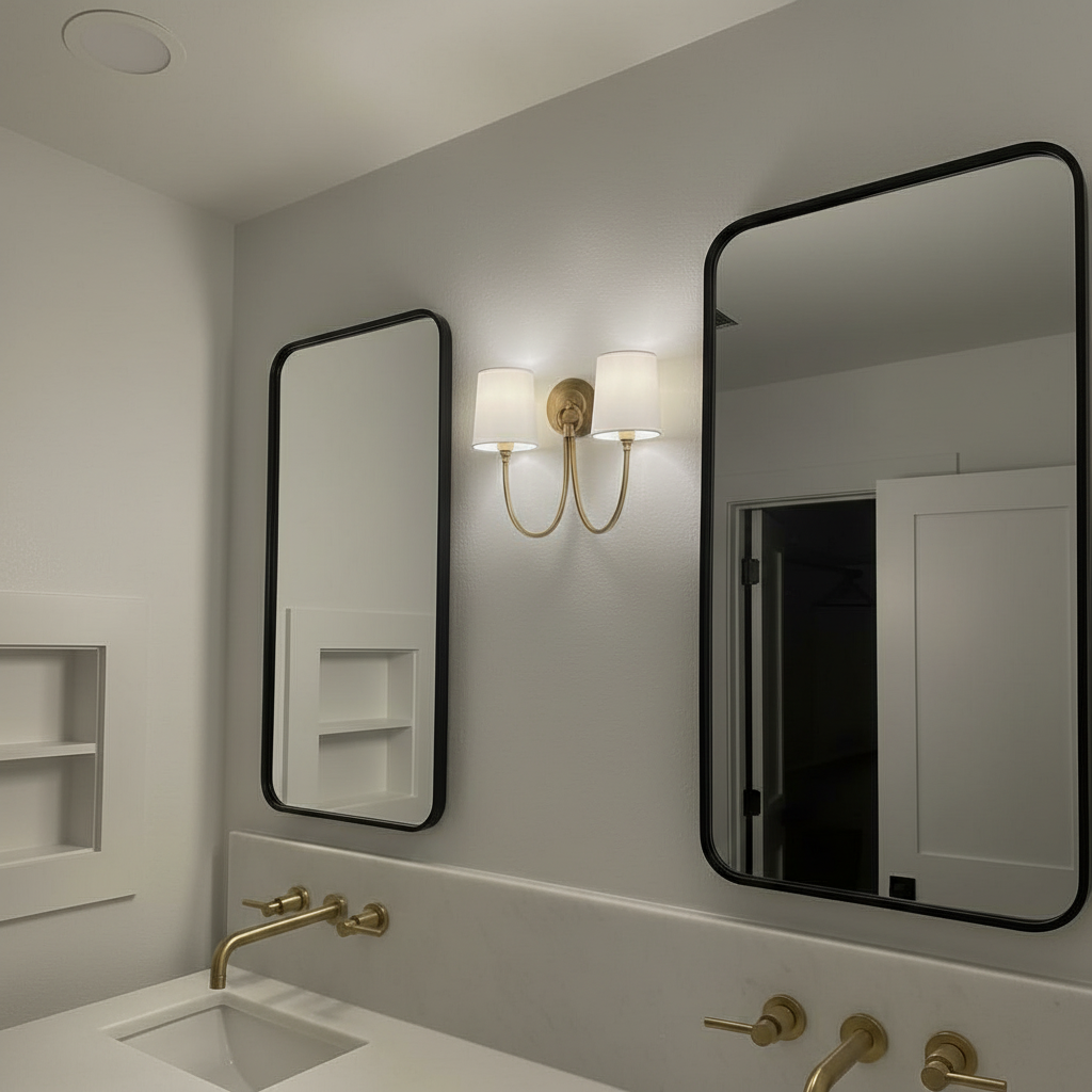 Customer room photo with Roven wall sconce beside mirrors